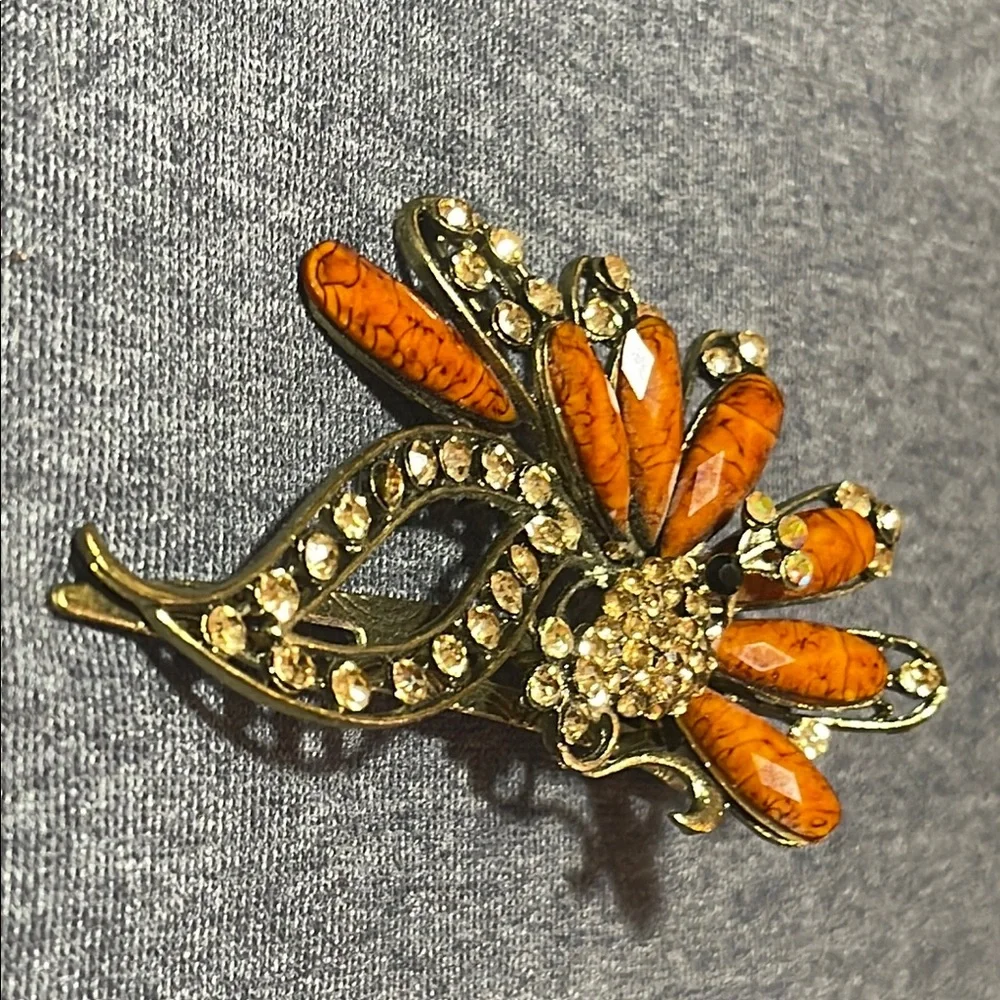 Vintage Gold and Brown Peacock hair clip
